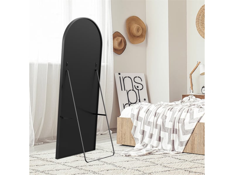  Miroir sur pied 164x54cm - grand miroir en pied arqué avec cadre en alliage d'aluminium - noir  - Conforama C