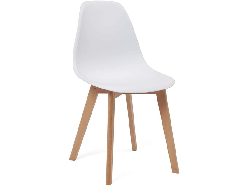  Lot de 2 chaises de cuisine scandinaves nao blanches avec pieds hêtre clair  - Conforama B