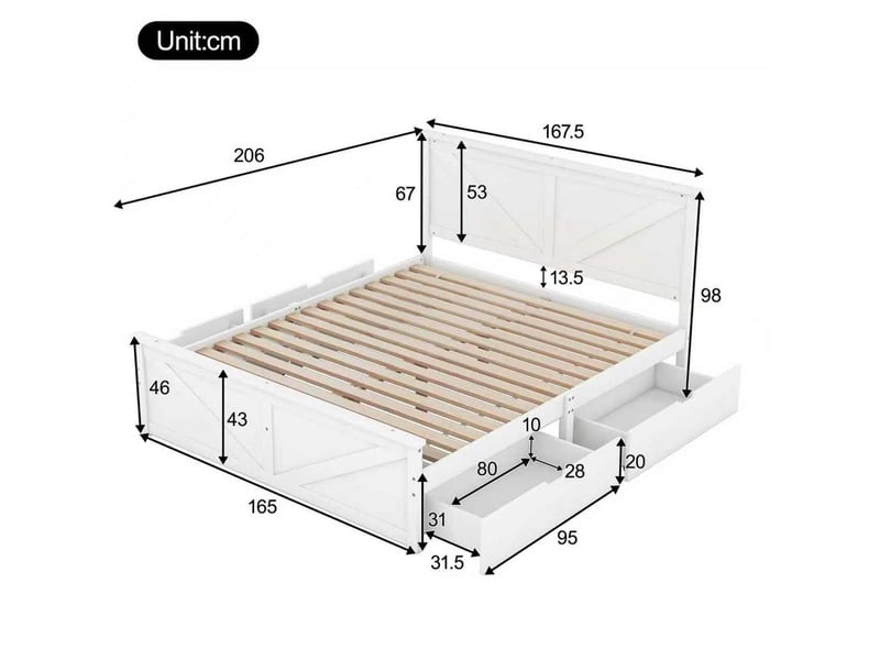 Lit 160x200 avec 4 tiroirs de rangement et tête de lit blanc cravdom - Conforama E
