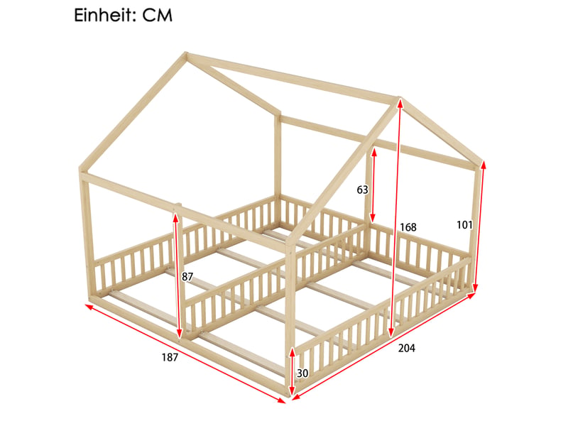  Lit enfant 90x200 cm 2 en 1 avec barrières en bois coloris naturel  - Conforama E