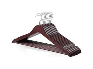 Lot de 10 cintres en bois pour vêtements et costumes, rouge cerise