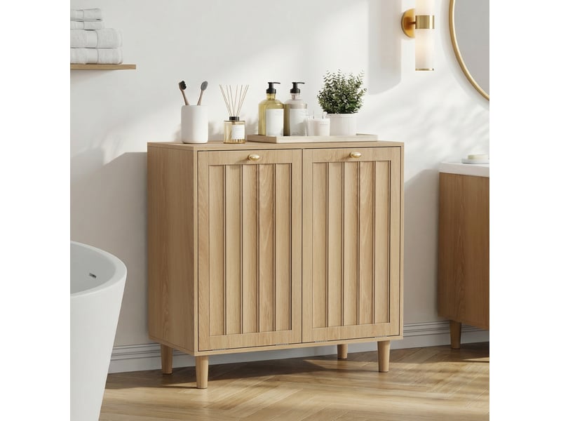  Meuble à linge incliné 69,5 x 35 x 70,5 cm avec deux paniers amovibles, mdf finition chêne  - Conforama D