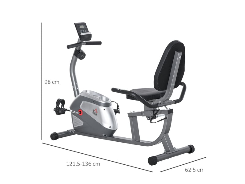  Vélo d'appartement semi-allongé avec siège réglable, 8 niveaux de résistance et écran lcd, 121,5-136 x 62,5 x 98 cm, gris  - Conforama E