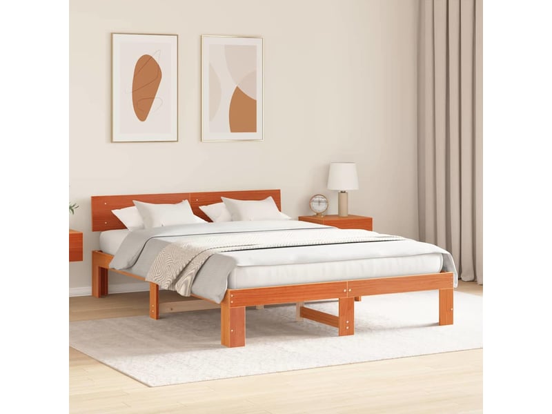  Lit double- lit adulte -  cadre de lit avec tête de lit brun  150 x 200 cm pin massif  - Conforama B