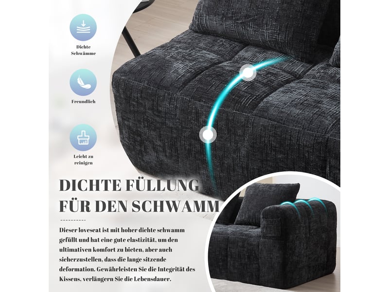  Canapé de salon, canapé moderne — poches latérales, noir, sans montage  - Conforama C