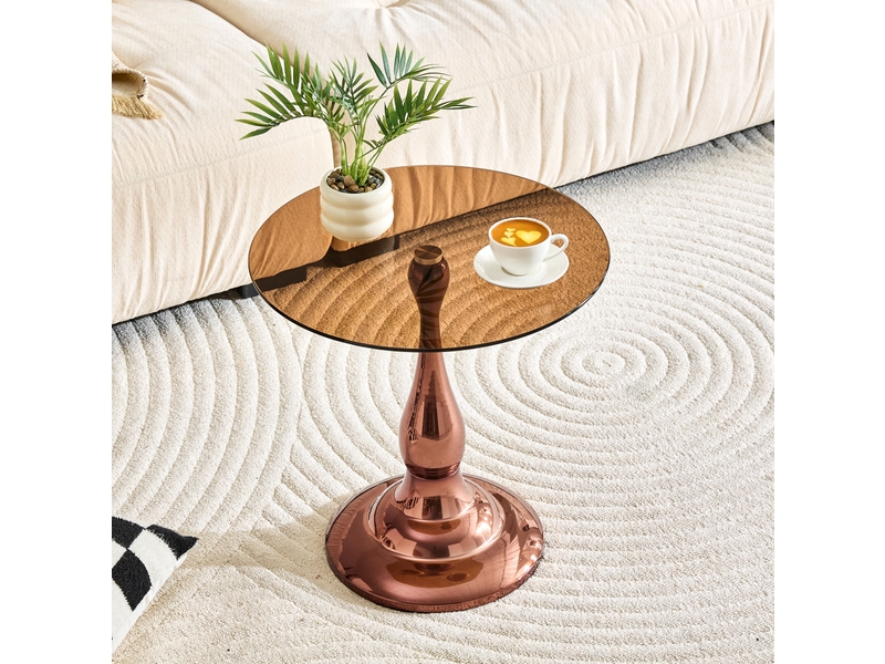  Table d'appoint ronde en verre trempé 50 cm, pied métal, marron, hauteur 51,5 cm  - Conforama B