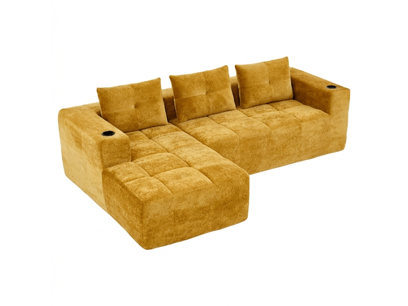 Canapé d'angle 258 cm avec porte-gobelets, 3 coussins, assise profonde confortable - Conforama A