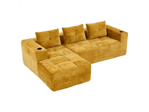 Canapé d'angle 258 cm avec porte-gobelets, 3 coussins, assise profonde confortable