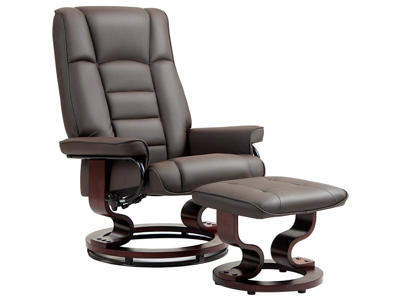  Fauteuil inclinable avec repose-pieds, pivotant et inclinable, revêtement en similicuir, jusqu'à 150 kg, structure en bois, gris  - Conforama A