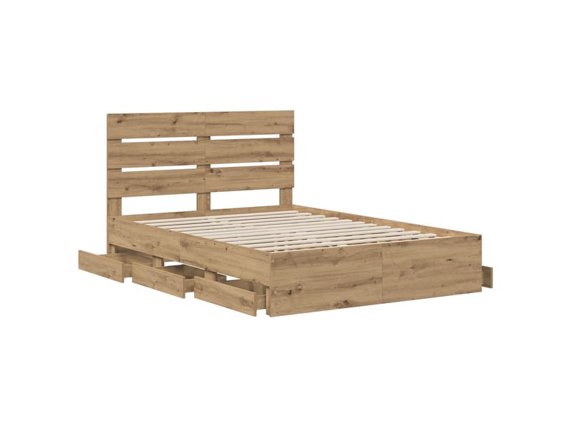  Lit double- lit adulte -  bed frame with storage and headboard artisan oak 160 x 200 cm  - Conforama B