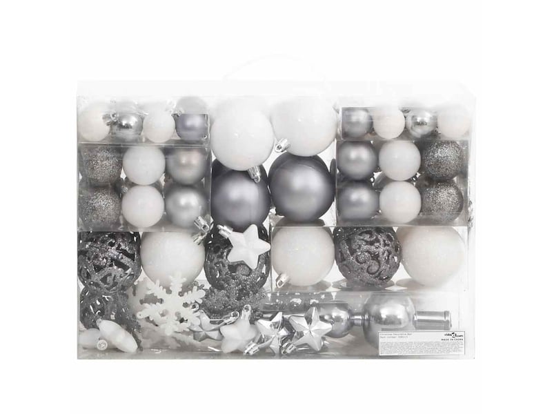  Ensemble de boules de noël 111 pièces blanc et gris polystyrène  - Conforama A
