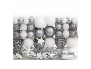 Ensemble de boules de noël 111 pièces blanc et gris polystyrène