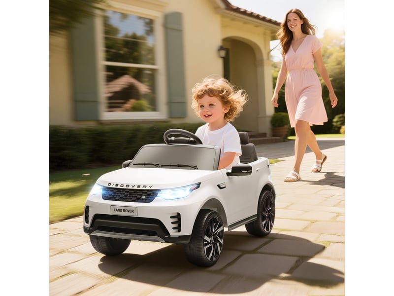  Voiture électrique land rover sous licence, avec phares led, klaxon et télécommande, 105 x 68,5 x 58 cm, blanche  - Conforama C