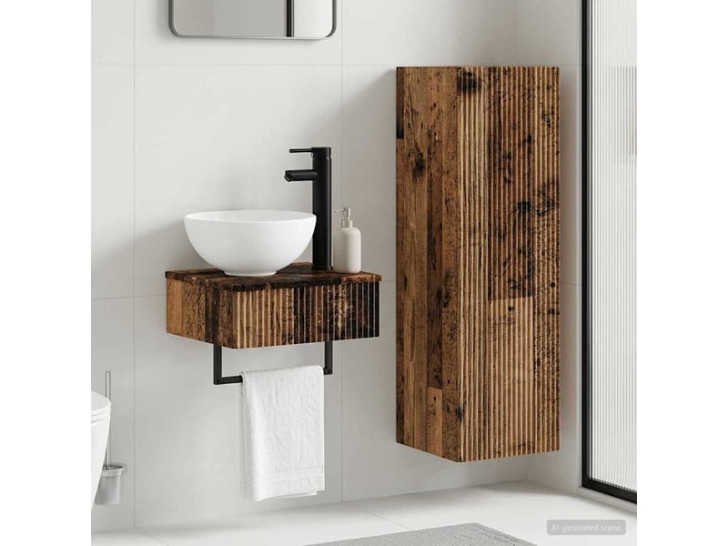 Ensemble de mobilier de salle de bain 2 pcs bois ancien shl8304 - Conforama B