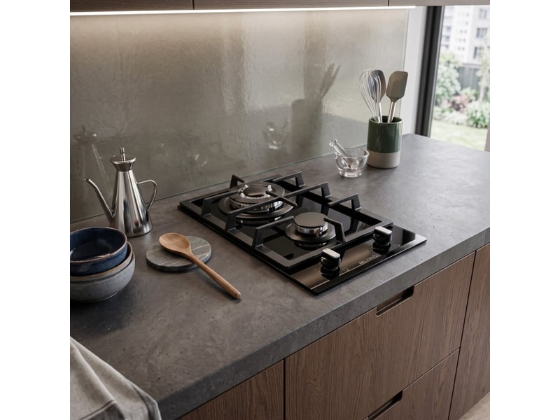  Beldeko plaque gaz 2 feux 5200w verre noir grilles fonte - marque française  - Conforama B