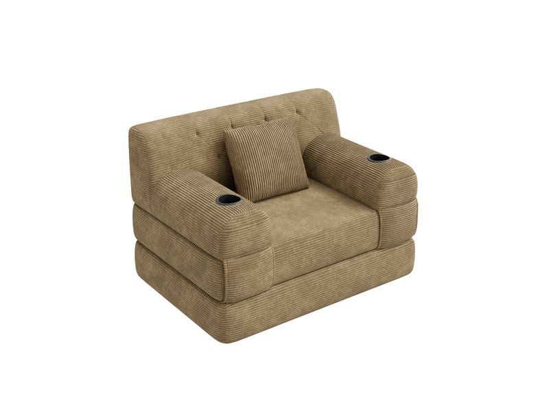  Fauteuil 1 place convertible en velours côtelé kaki, 107x80x81 cm  - Conforama E