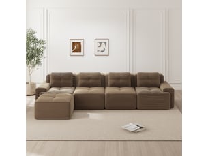 Canapé modulaire,382x177x69 cm,4 places sans montage,velours côtelé,marron