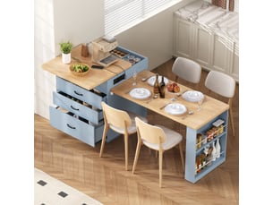 Îlot de cuisine 125,5-187,5x71x93 cm en mdf extensible avec led et prises bleu chicfurn