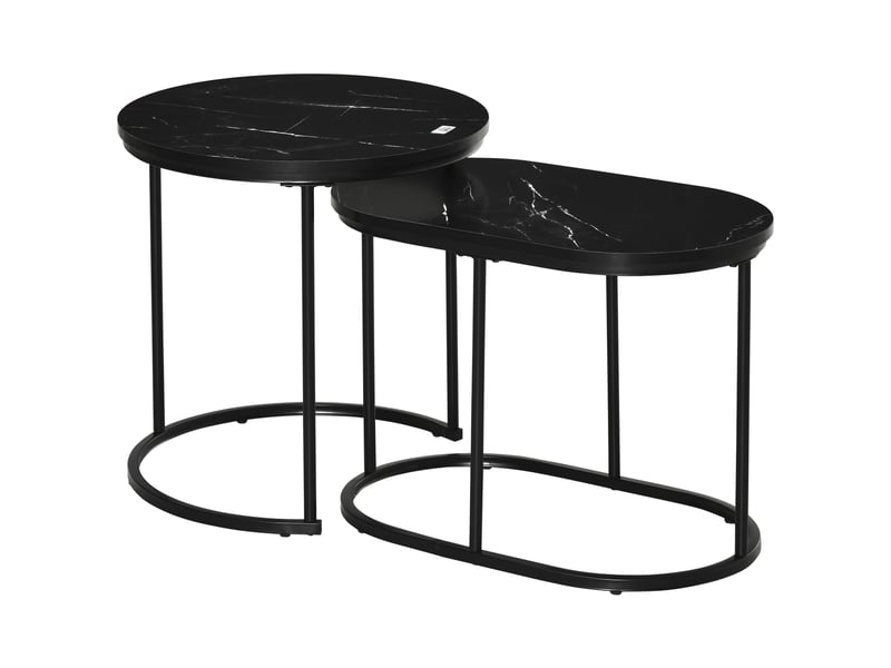  Tables basses gigognes avec plateaux rond et ovale empilables, pieds réglables, effet marbre en acier noir  - Conforama A