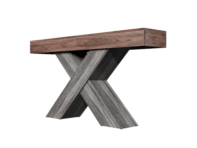  Table console noyer 140 cm avec pieds en x robustes, console étroite pour entrée et salon, style industriel  - Conforama D