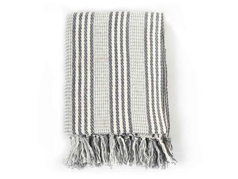  Couverture coton à rayures 220x250 cm gris et blanc  - Conforama A
