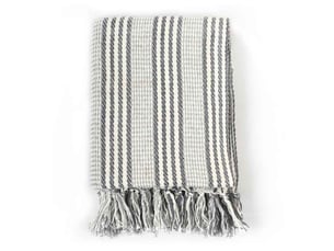 Couverture coton à rayures 220x250 cm gris et blanc