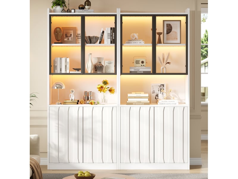  Vitrine led 2 pièces 160x35x200 cm portes vitrées panneau de particules blanc  - Conforama C