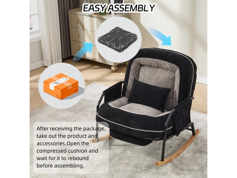 Fauteuil à bascule surdimensionné en fausse fourrure, dossier réglable et repose-pied escamotable, avec poche latérale  - Conforama C