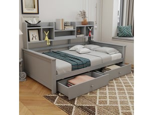 Lit avec rangement 90x200 cm <strong>STILVORA</strong> <strong></strong> coloris gris