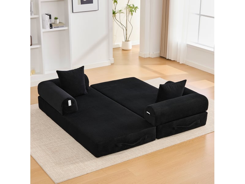 Canapé modulaire modenvie 3 places en velours côtelé noir 200 x 94 x 67 cm - Conforama E