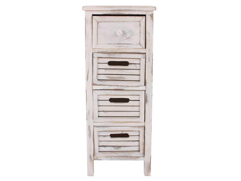 Commode, table d'appoint, armoire, 4 tiroirs, 30x25x74cm, shabby, vintage - blanc - Conforama E