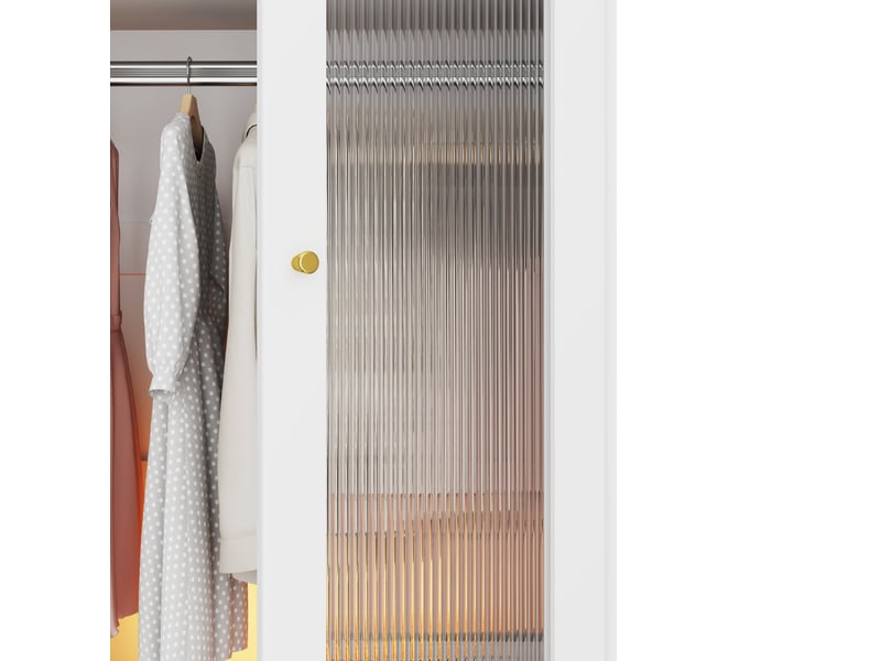 Armoire,120x50x200 cm,4 tiroirs, 2 portes vitrées et penderie,mdf,blanche - Conforama E
