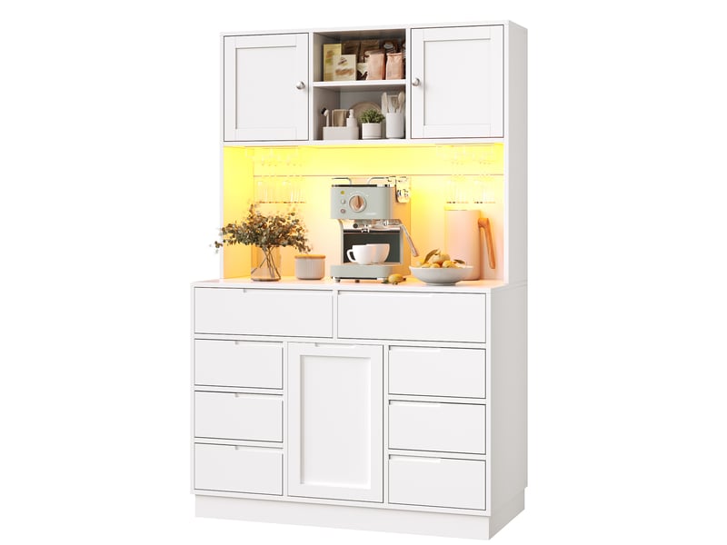  Meuble de cuisine muvano blanc, armoire de cuisine avec 8 tiroirs, led, 120 × 40 × 183,5 cm  - Conforama A