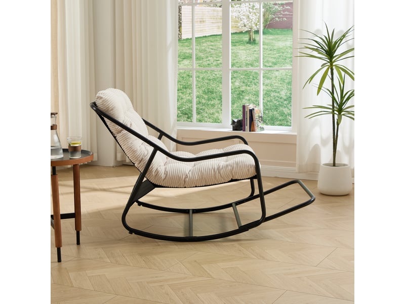  Fauteuil à bascule noir avec coussin blanc épais et confortable  - Conforama D