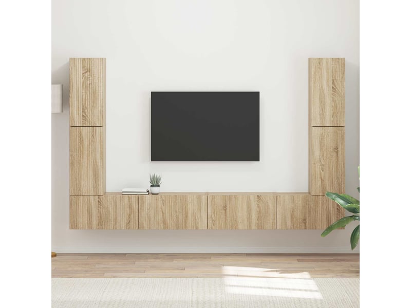  Ensemble meuble tv - banc tv - meuble de rangement 8 pcs chêne sonoma bois d'ingénierie  - Conforama B