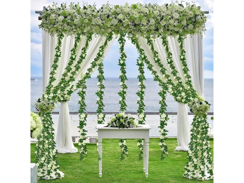  ​guirlande fleur artificis rose vigne decoration mariage, 4 pcs soie fleur décoration fausse plante suspendues florale pour fête jardin maison arc cérémonie mur exterieur(blanc)  - Conforama B
