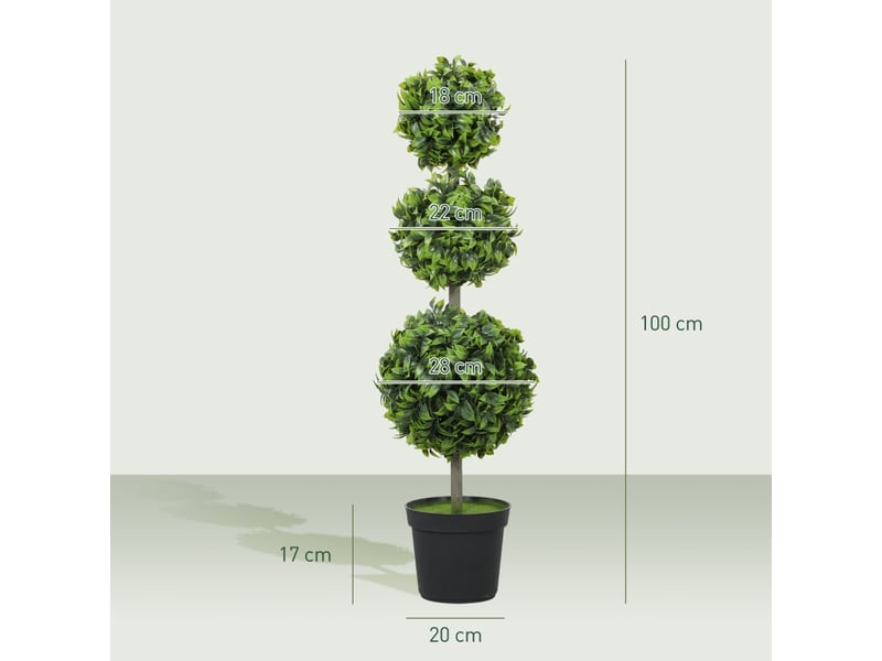  Lot de 2 arbres sphériques artificiels h100 cm, feuillage pe, terre flocée, uv, déco intérieure et extérieure  - Conforama C