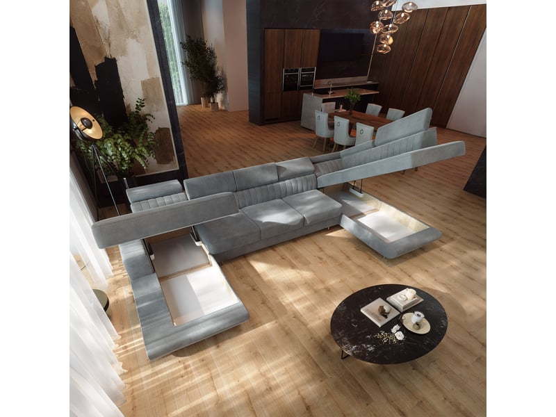  Canapé d'angle gaian, velours gris clair  - Conforama C
