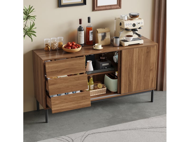 Buffet avec 3 tiroirs et 2 portes coulissantes, rangement pour cuisine, salle à manger et salon, 150 × 40 × 80 cm - Conforama B