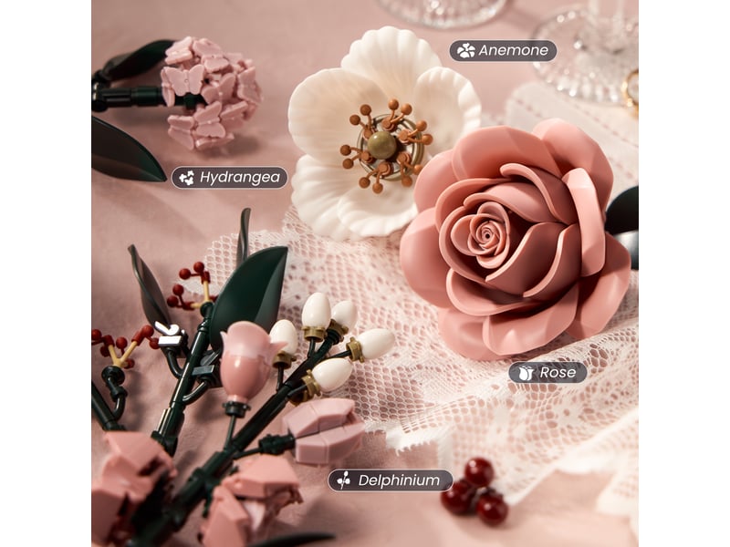  645 pièces bouquet de roses en blocs de construction, fleurs roses à monter, décoration maison et bureau, cadeau créatif  - Conforama E