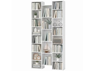 Bibliothèque, étagère à livres, étagère de rangement, 21 compartiments et 10 étagères réglables, 89,5x23,5x181cm, blanc