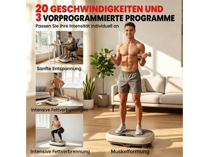  Plateforme vibrante fitness 20 vitesses, 3 programmes, écran led et télécommande  - Conforama E