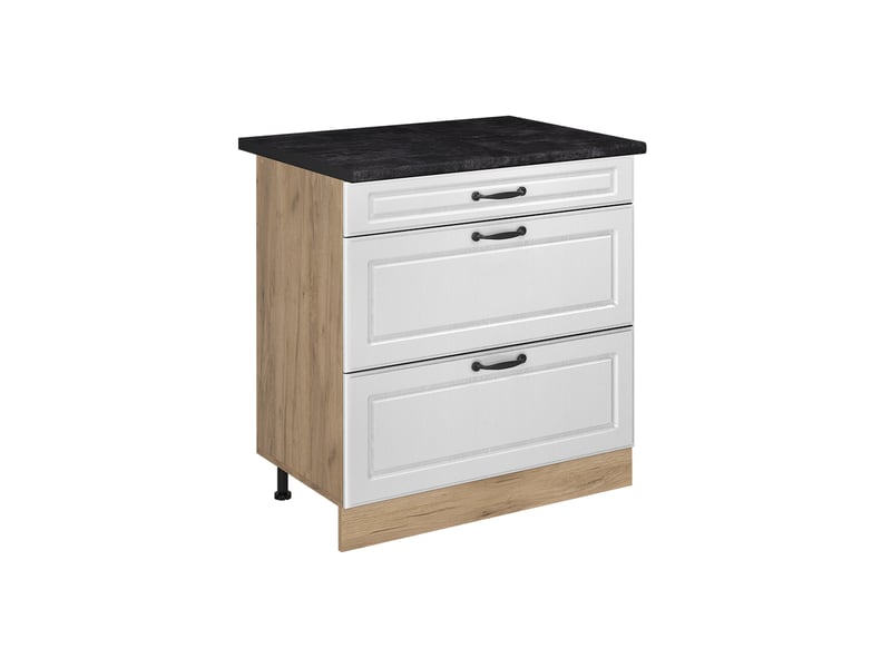  Vicco meuble cuisine, blanc campagnechêne doré, 80cm avec 3 tiroirs plan de travail anthracite  - Conforama A