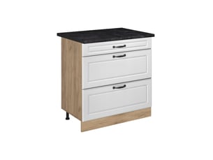 Vicco meuble cuisine, blanc campagnechêne doré, 80cm avec 3 tiroirs plan de travail anthracite