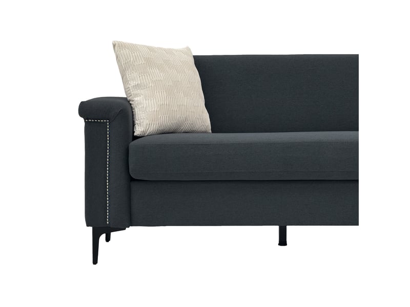 Canapé droit 2 places compact - accoudoirs larges, pieds métal, polyester gris foncé 172×72×82 cm - Conforama E