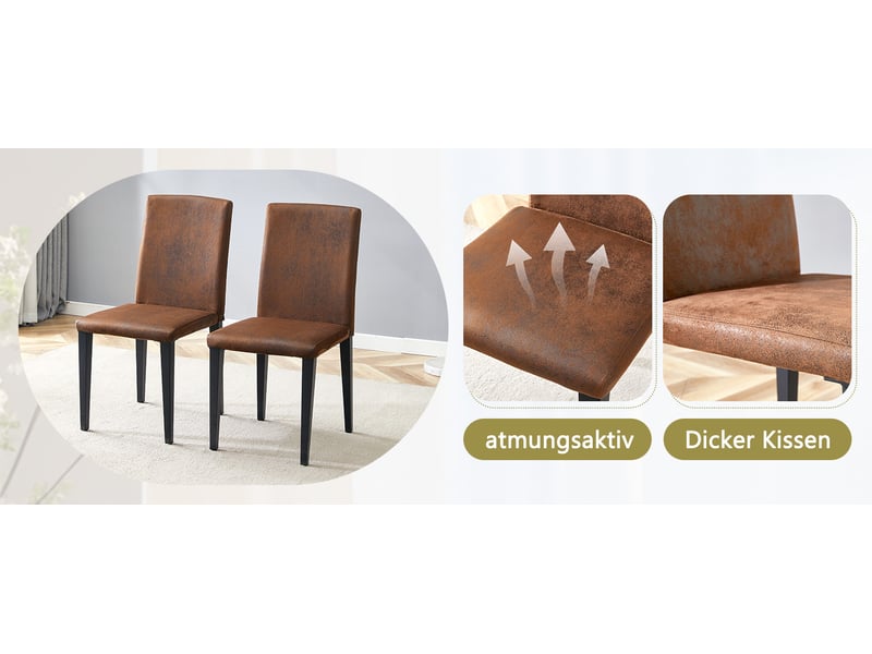  Chaises de salle à manger lot de 4 à dossier ergonomique  - pieds métal, tissu effet daim marron et noir  - Conforama E