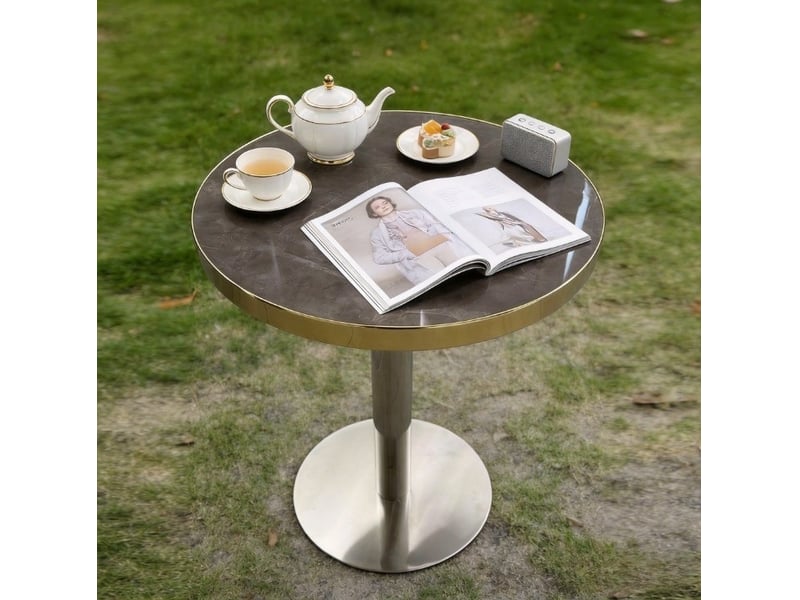  Table d’appoint ronde, table style salon table basse moderne plateau marbre finition, plateau en mdf, mdf, coloris gris  - Conforama E