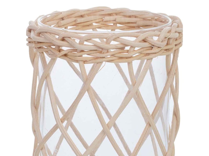  Bougeoir en verre doublé de fibres naturelles brunes, d9 x 17h cm  - Conforama D
