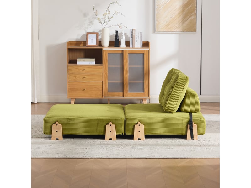  Fauteuil convertible tcqpz en velours côtelé vert olive 90 x 86 x 84 cm avec structure en bois  - Conforama E
