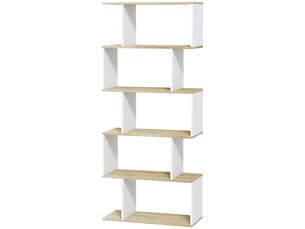Bibliothèque style scandinave meuble de rangement 5 étagères anti-basculement charge 25 kg aspect bois & blanc